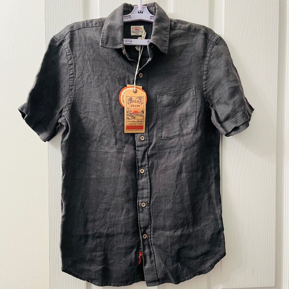 Faherty Palma Linen Men's XS Charcoal Gray Short Sleeve Button Down Shirt NWT - Picture 1 of 10